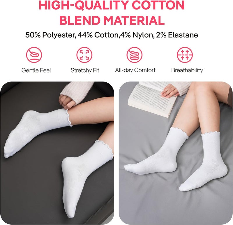 CoolMate Store 3 Pairs Womens Ruffle Socks, Cute Cotton Blend Crew Socks, Turn-Cuff Frilly Ankle Socks for Women - Image 4